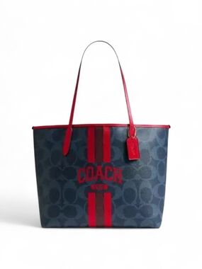 Coach Signature Canvas Tote with Red Stripe